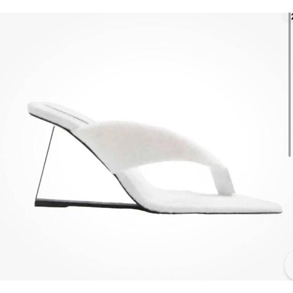 Good American White Terry Lucite Wedge Heels Women 10 - Picture 16 of 16